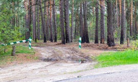Вход запрещен, барьер закрыт и остается в лесе и звероловство запрещено стоковое изображение Вход запрещен, барьер закрыт и остается в лесе и звероловство запрещено стоковое изображение