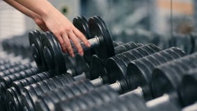 Гантель тренировки прочности женщины спортзала поднимаясь утяжеляет получать готова для разминки тренировки Женский работать деву видеоматериал Гантель тренировки прочности женщины спортзала поднимаясь утяжеляет получать готова для разминки тренировки Женский работать деву видеоматериал
