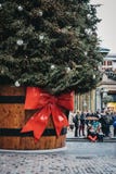 Гигантская рождественская елка в баке с биркой подарка перед рынком Ковент Гардена, Лондоном, Великобританией стоковая фотография rf Гигантская рождественская елка в баке с биркой подарка перед рынком Ковент Гардена, Лондоном, Великобританией стоковая фотография rf