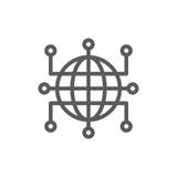 Глобальный мир с закрытыми контактами, blockchain, линия значок cryptocurrency иллюстрация штока Глобальный мир с закрытыми контактами, blockchain, линия значок cryptocurrency иллюстрация штока