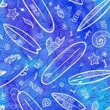 Голубые доски серфинга doodle акварели безшовные бесплатная иллюстрация Голубые доски серфинга doodle акварели безшовные бесплатная иллюстрация