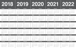 Год 2018 2019 2020 2021 2022 calendar вектор иллюстрация штока Год 2018 2019 2020 2021 2022 calendar вектор иллюстрация штока