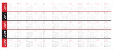 Год 2018 2019 2020 2021 2022 calendar вектор иллюстрация вектора Год 2018 2019 2020 2021 2022 calendar вектор иллюстрация вектора