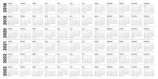 Год 2018 2019 2020 2021 2022 2023 calendar вектор иллюстрация штока Год 2018 2019 2020 2021 2022 2023 calendar вектор иллюстрация штока
