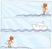 Горизонтальные карточки с котенком который позволяет шлюпкам иллюстрация штока Горизонтальные карточки с котенком который позволяет шлюпкам иллюстрация штока