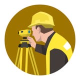 Гражданский инженер конструкции исследуя используя инструмент теодолита иллюстрация вектора Гражданский инженер конструкции исследуя используя инструмент теодолита иллюстрация вектора