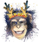 Графики футболки Нового Года обезьяны monkey иллюстрация года с предпосылкой выплеска текстурированной акварелью необыкновенное w иллюстрация штока Графики футболки Нового Года обезьяны monkey иллюстрация года с предпосылкой выплеска текстурированной акварелью необыкновенное w иллюстрация штока