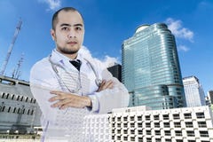 Двойная экспозиция к умному оприходованию доктора с абстрактной больницей b стоковые фотографии rf Двойная экспозиция к умному оприходованию доктора с абстрактной больницей b стоковые фотографии rf