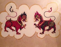 Двойные драконы, двойные львы, чудовище химеры, мифология иллюстрация штока Двойные драконы, двойные львы, чудовище химеры, мифология иллюстрация штока