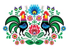 Польская флористическая вышивка с кранами - традиционная фольклорная картина иллюстрация вектора Польская флористическая вышивка с кранами - традиционная фольклорная картина иллюстрация вектора