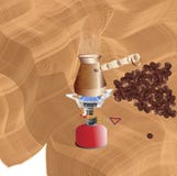 Делать кофе утра на портативной газовой горелке иллюстрация штока Делать кофе утра на портативной газовой горелке иллюстрация штока