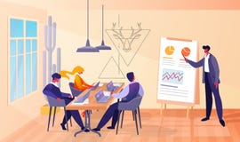 Деловая встреча в офисе с боссом и работниками иллюстрация штока Деловая встреча в офисе с боссом и работниками иллюстрация штока