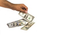 Деньги в стоге руки 100 долларовых банкнот с одним и 20 примечаниями доллара стоковое изображение rf Деньги в стоге руки 100 долларовых банкнот с одним и 20 примечаниями доллара стоковое изображение rf