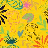 Дизайн предпосылки картины желтых джунглей tucan безшовный иллюстрация вектора Дизайн предпосылки картины желтых джунглей tucan безшовный иллюстрация вектора