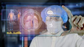 Доктор с футуристической таблеткой экрана hud легкие, бронхи Медицинская концепция будущего бесплатная иллюстрация Доктор с футуристической таблеткой экрана hud легкие, бронхи Медицинская концепция будущего бесплатная иллюстрация