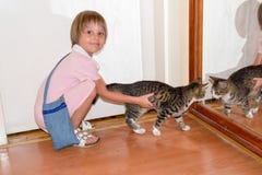 девушка кота ее детеныши стоковые фотографии rf девушка кота ее детеныши стоковые фотографии rf