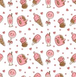 Еда десерта и выпить безшовную картину в иллюстрации вектора стиля doodle kawaii иллюстрация вектора Еда десерта и выпить безшовную картину в иллюстрации вектора стиля doodle kawaii иллюстрация вектора