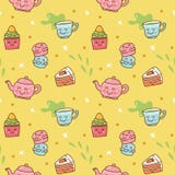 Еда завтрака Kawaii и выпить безшовную картину иллюстрация штока Еда завтрака Kawaii и выпить безшовную картину иллюстрация штока