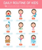 Ежедневный режим, ежедневный режим счастливых детей Элемент Infographic Здоровье и гигиена, ежедневные режимы для детей, вектор иллюстрация вектора Ежедневный режим, ежедневный режим счастливых детей Элемент Infographic Здоровье и гигиена, ежедневные режимы для детей, вектор иллюстрация вектора