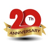 20 лет годовщины, красного номера с золотой лентой иллюстрация вектора 20 лет годовщины, красного номера с золотой лентой иллюстрация вектора