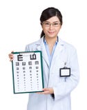 Женщина Optician показывая диаграмму экзамена глаза Стоковое Изображение Женщина Optician показывая диаграмму экзамена глаза Стоковое Изображение