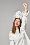 Женщина победителя празднуя успех изолированный на серой предпосылке стоковое фото Женщина победителя празднуя успех изолированный на серой предпосылке стоковое фото