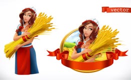 Женщина с снопом пшеницы вектор иконы 3d Стоковое Изображение RF Женщина с снопом пшеницы вектор иконы 3d Стоковое Изображение RF
