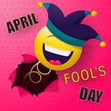 Жизнерадостный smiley на весне, в крышке шута, внезапно выходит сквозь отверстие стена иллюстрация штока Жизнерадостный smiley на весне, в крышке шута, внезапно выходит сквозь отверстие стена иллюстрация штока