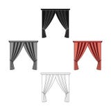 Занавесы с drapery на карнизе Значок занавесов одиночный в мультфильме, черной сети иллюстрации запаса символа вектора стиля иллюстрация вектора Занавесы с drapery на карнизе Значок занавесов одиночный в мультфильме, черной сети иллюстрации запаса символа вектора стиля иллюстрация вектора