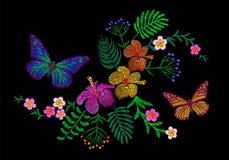Заплата расположения вышивки цветка Гаваи Листья ладони гибискуса plumeria украшения печати моды Тропическое экзотическое Стоковые Изображения RF Заплата расположения вышивки цветка Гаваи Листья ладони гибискуса plumeria украшения печати моды Тропическое экзотическое Стоковые Изображения RF