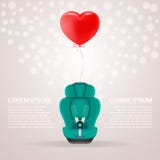 Зеленое автокресло ребенка с красным Baloon в форме сердца на предпосылке также вектор иллюстрации притяжки corel иллюстрация штока Зеленое автокресло ребенка с красным Baloon в форме сердца на предпосылке также вектор иллюстрации притяжки corel иллюстрация штока
