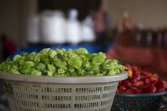 Зеленый перец в корзине от рынка Ганы стоковые фото Зеленый перец в корзине от рынка Ганы стоковые фото