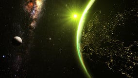 Земля Lanet с эффектным заходом солнца, взглядом на Европе и Африкой иллюстрация вектора Земля Lanet с эффектным заходом солнца, взглядом на Европе и Африкой иллюстрация вектора
