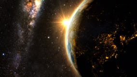 Земля планеты с эффектным заходом солнца иллюстрация вектора Земля планеты с эффектным заходом солнца иллюстрация вектора