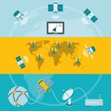 Знамена спутниковых значков горизонтальные иллюстрация вектора Знамена спутниковых значков горизонтальные иллюстрация вектора