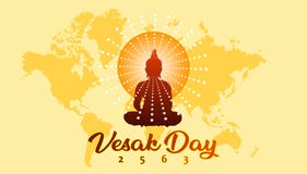 Знамя приветствию дня Vesak с буддийской предпосылкой карты силуэта и мира иллюстрация штока Знамя приветствию дня Vesak с буддийской предпосылкой карты силуэта и мира иллюстрация штока