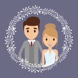 Значок свадьбы шаржа пар флористический по мере того как вектор свирли предпосылки декоративный графический стилизованный развева иллюстрация вектора Значок свадьбы шаржа пар флористический по мере того как вектор свирли предпосылки декоративный графический стилизованный развева иллюстрация вектора