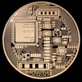 Золотая монетка пульсации XRP изолированная на черной предпосылке Стоковые Изображения Золотая монетка пульсации XRP изолированная на черной предпосылке Стоковые Изображения