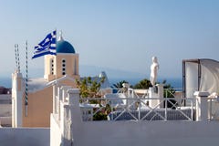 Зона релаксации на гостинице в Oia, Греции стоковая фотография Зона релаксации на гостинице в Oia, Греции стоковая фотография