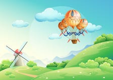 Иллюстрация лета fields с воздушным шаром в небе иллюстрация штока Иллюстрация лета fields с воздушным шаром в небе иллюстрация штока