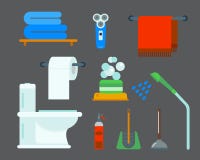 Иллюстрация искусства зажима плоского стиля ливня значков оборудования ванны красочная для дизайна вектора гигиены ванной комнаты Стоковые Изображения RF Иллюстрация искусства зажима плоского стиля ливня значков оборудования ванны красочная для дизайна вектора гигиены ванной комнаты Стоковые Изображения RF