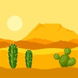 Иллюстрация мексиканской пустыни с кактусами и бесплатная иллюстрация Иллюстрация мексиканской пустыни с кактусами и бесплатная иллюстрация