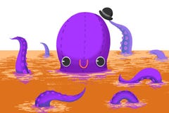 Иллюстрация для детей: Большой джентльмен осьминога говорит здравствуйте! к вам! Стоковое Изображение Иллюстрация для детей: Большой джентльмен осьминога говорит здравствуйте! к вам! Стоковое Изображение