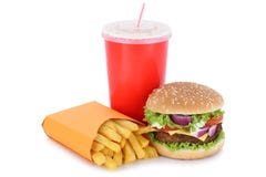 Изолированное питье гамбургера Cheeseburger и еды меню фраев стоковые фото Изолированное питье гамбургера Cheeseburger и еды меню фраев стоковые фото