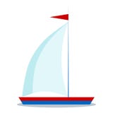 Изолированный значок сини мультфильма и красного парусника с одним ветрилом на белой предпосылке иллюстрация вектора Изолированный значок сини мультфильма и красного парусника с одним ветрилом на белой предпосылке иллюстрация вектора