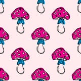 Иллюстрация вектора дизайна стиля искусства картины грибка грибов toadstool пластинчатого гриба мухы мухомора безшовная иллюстрация штока Иллюстрация вектора дизайна стиля искусства картины грибка грибов toadstool пластинчатого гриба мухы мухомора безшовная иллюстрация штока
