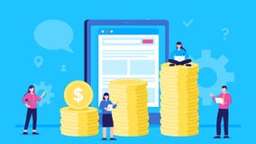 Иллюстрация вектора концепции монеток нося людей в деньги траты планшета онлайн диаграмма столбцов от монеток путь к иллюстрация вектора Иллюстрация вектора концепции монеток нося людей в деньги траты планшета онлайн диаграмма столбцов от монеток путь к иллюстрация вектора