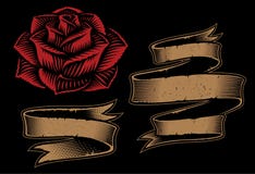 Иллюстрация вектора лент и розы на темной предпосылке иллюстрация штока Иллюстрация вектора лент и розы на темной предпосылке иллюстрация штока