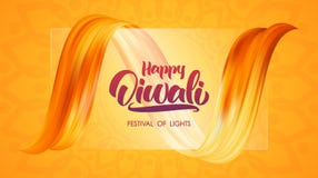 Иллюстрация вектора: Счастливое Diwali Поздравительная открытка с литерностью руки и акриловый ход щетки 3d в цветах пламени иллюстрация штока Иллюстрация вектора: Счастливое Diwali Поздравительная открытка с литерностью руки и акриловый ход щетки 3d в цветах пламени иллюстрация штока