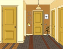 Иллюстрация комнаты с желтыми дверями Интерьер комнаты с мебелью Прихожая иллюстрации иллюстрация вектора Иллюстрация комнаты с желтыми дверями Интерьер комнаты с мебелью Прихожая иллюстрации иллюстрация вектора